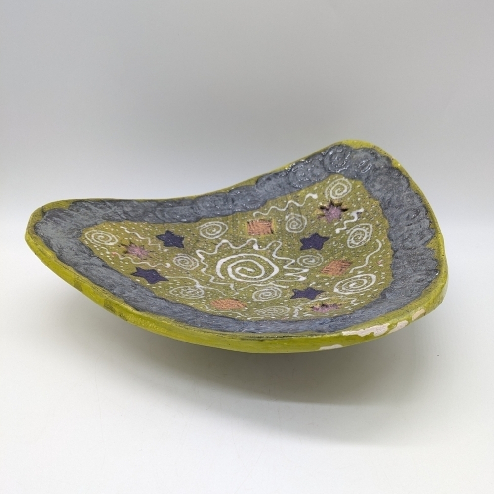 Handmade Green Swirl Star Ceramic Shallow Dish Tray